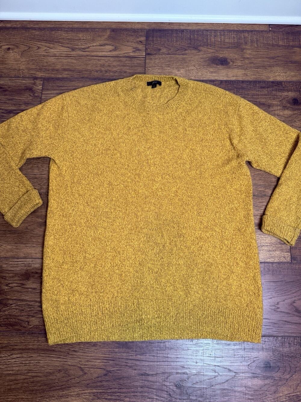 J Crew 100% Wool Oversized Crewneck Mustard Marbled Sweater Long Women’s Sz L